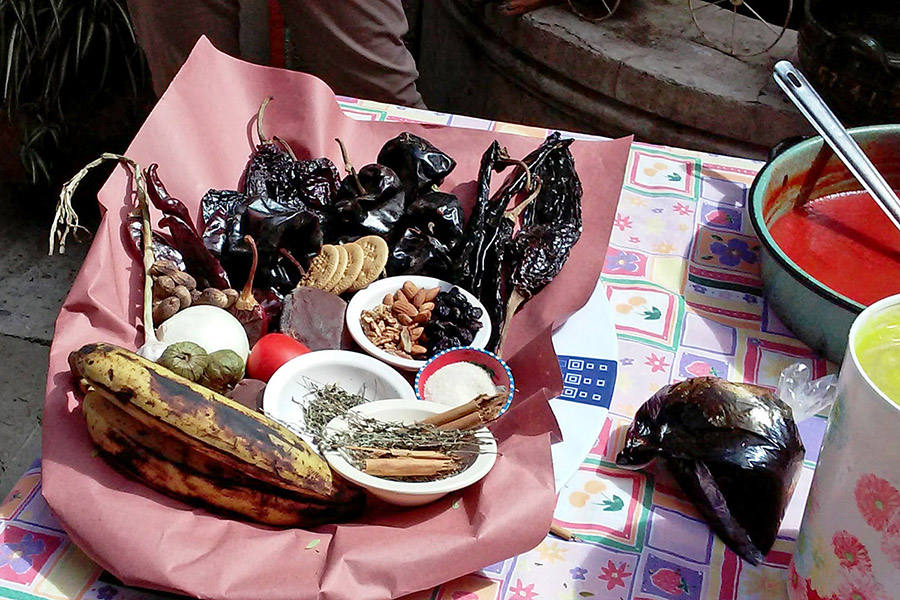 Ingredients for preparing Mole Negro in a Oaxaca cooking class